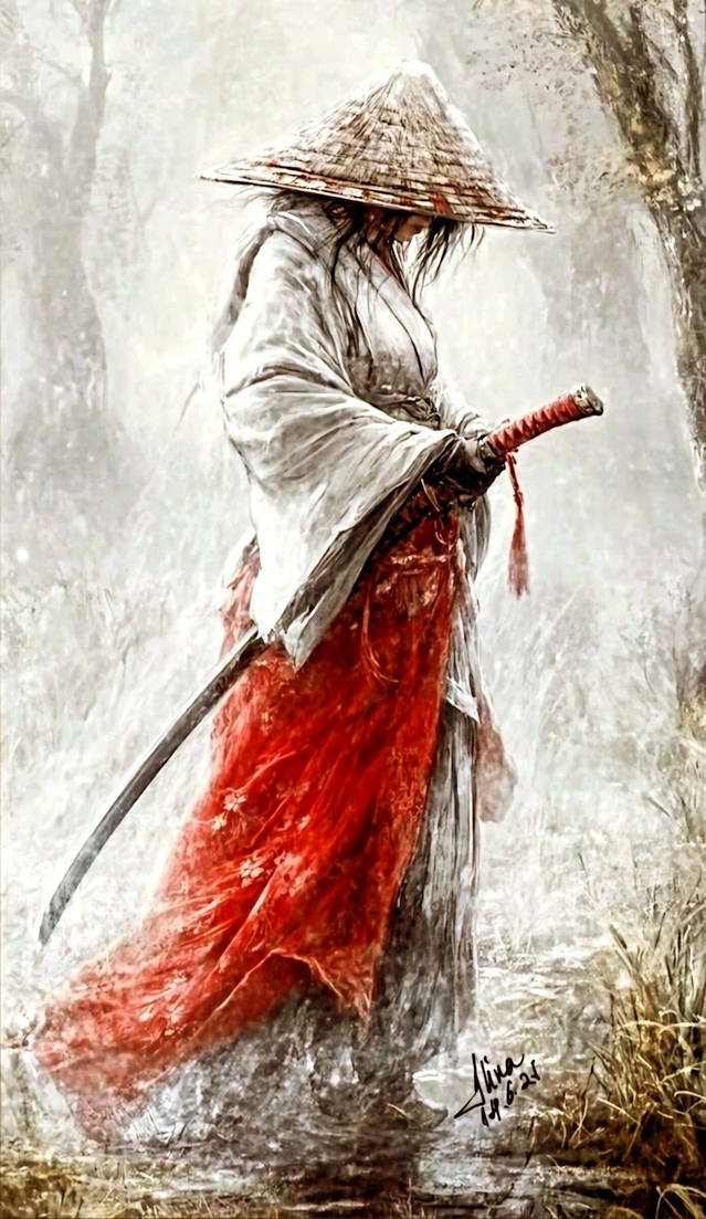 ArteDiAlina.com painting: Onna-Bugeisha <nobr>女武芸者</nobr>